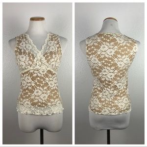 CABI Floral Lace Nude Fitted Tank Top
